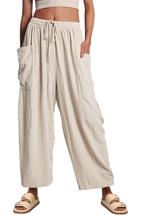 Drawstring Pocketed Wide Leg Pant