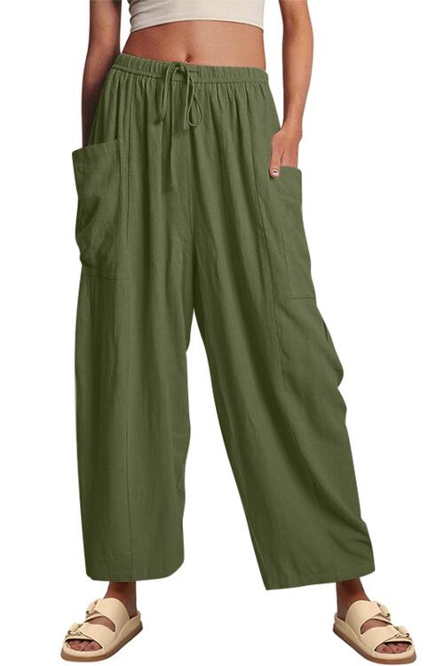 Drawstring Pocketed Wide Leg Pant