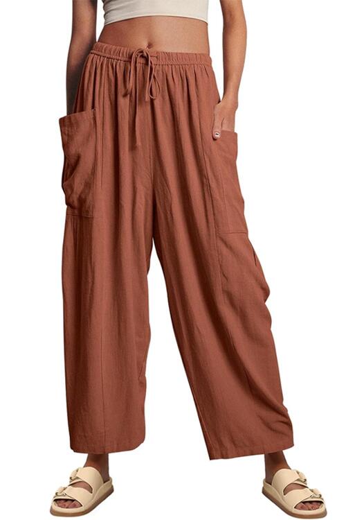 Drawstring Pocketed Wide Leg Pant