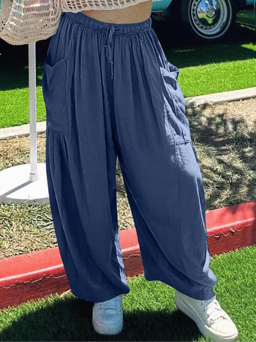 Drawstring Pocketed Wide Leg Pant