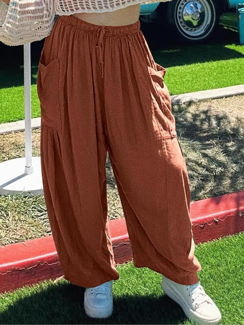 Drawstring Pocketed Wide Leg Pant